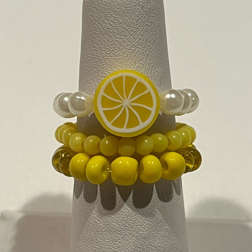 Handmade Lemon Beaded Ring Set, Stretchy